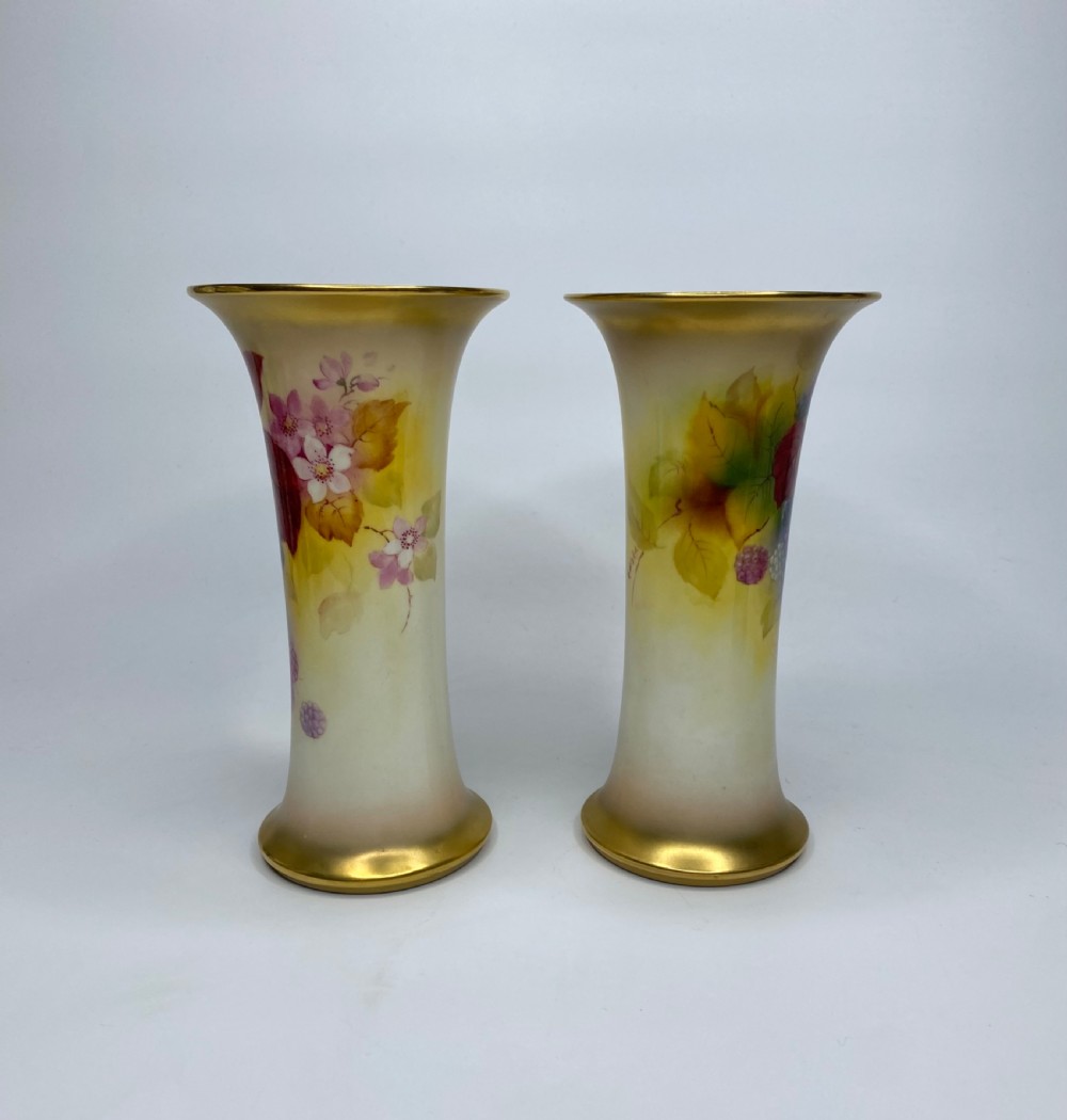 Pair Royal Worcester vases. Blackberries, Kitty Blake, d. 1936. View II