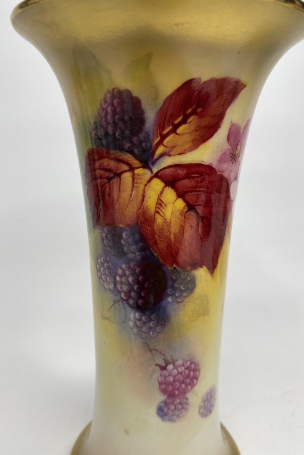Pair Royal Worcester vases. Blackberries, Kitty Blake, d. 1936. View V