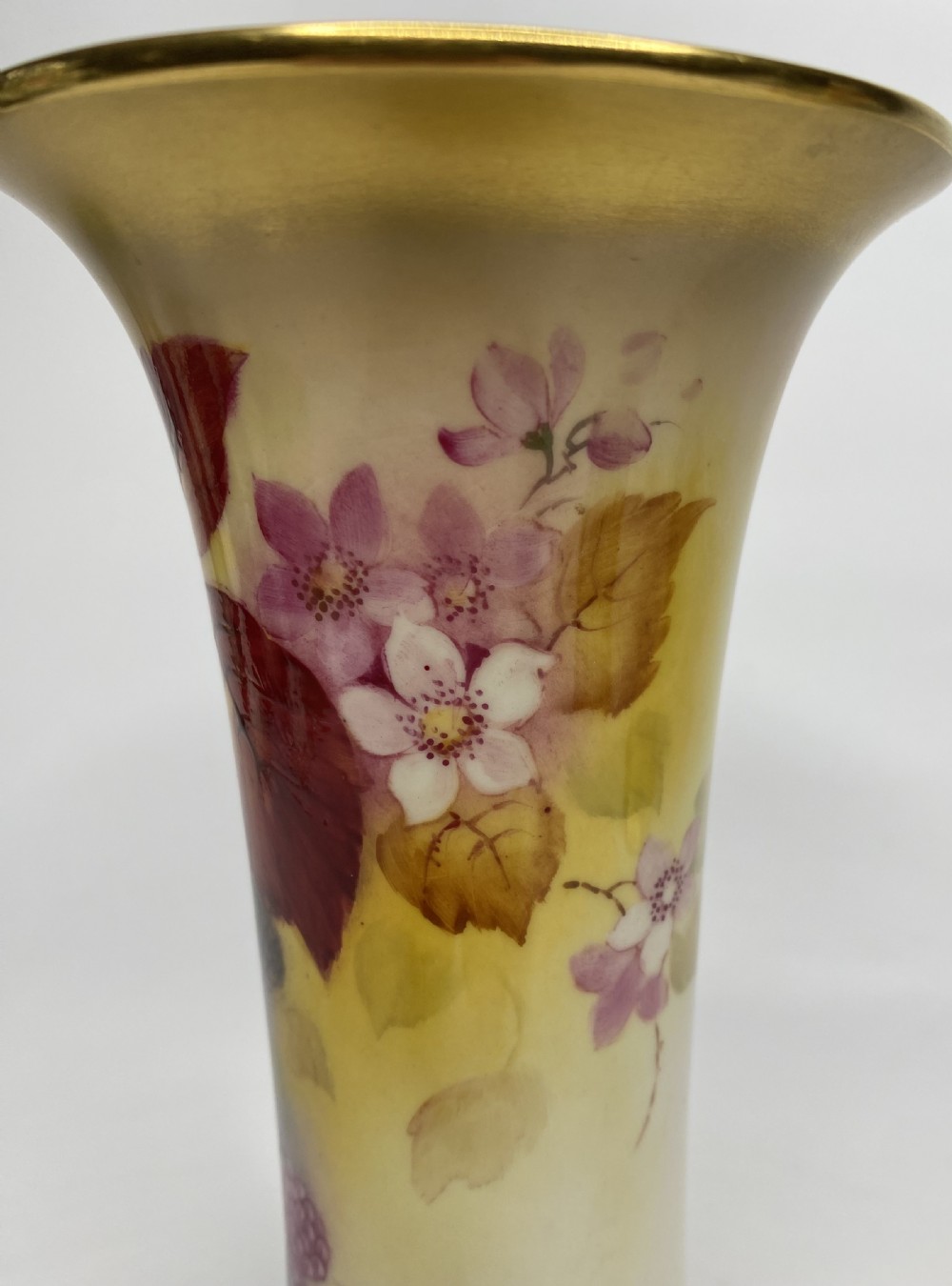 Pair Royal Worcester vases. Blackberries, Kitty Blake, d. 1936. View VI