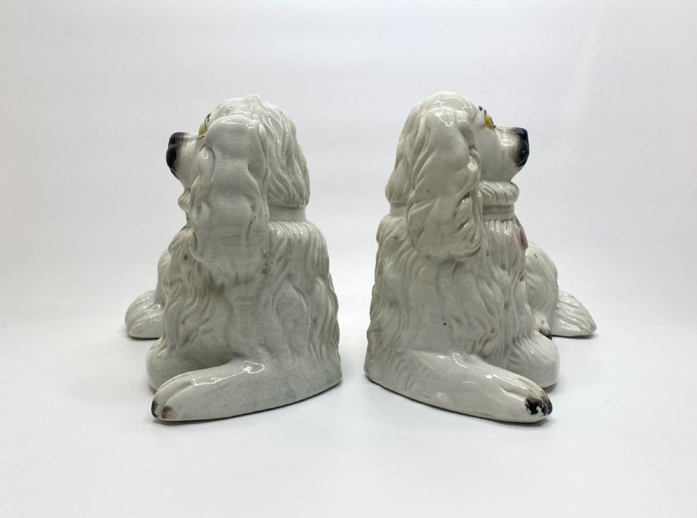 Rare pair of Staffordshire Spaniels, c. 1850. View IV