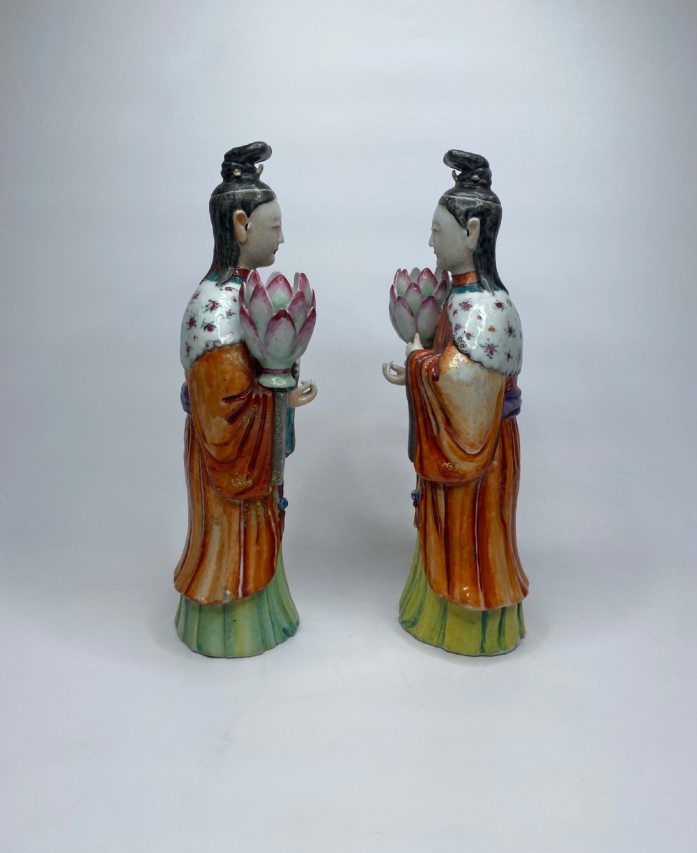 Pair Chinese porcelain candlesticks, c. 1760. Qianlong Period. View II