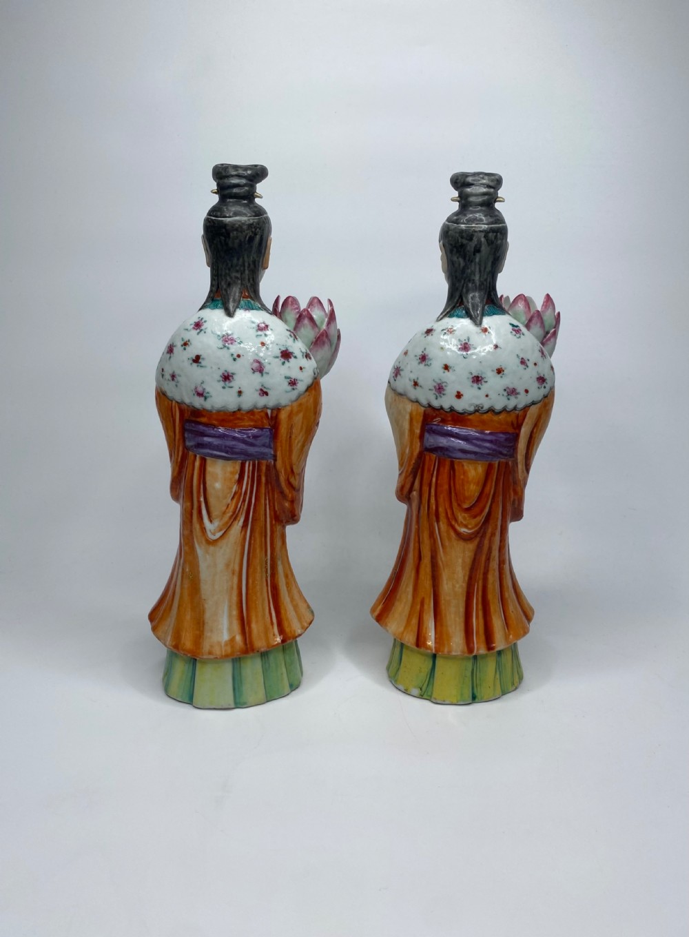 Pair Chinese porcelain candlesticks, c. 1760. Qianlong Period. View III