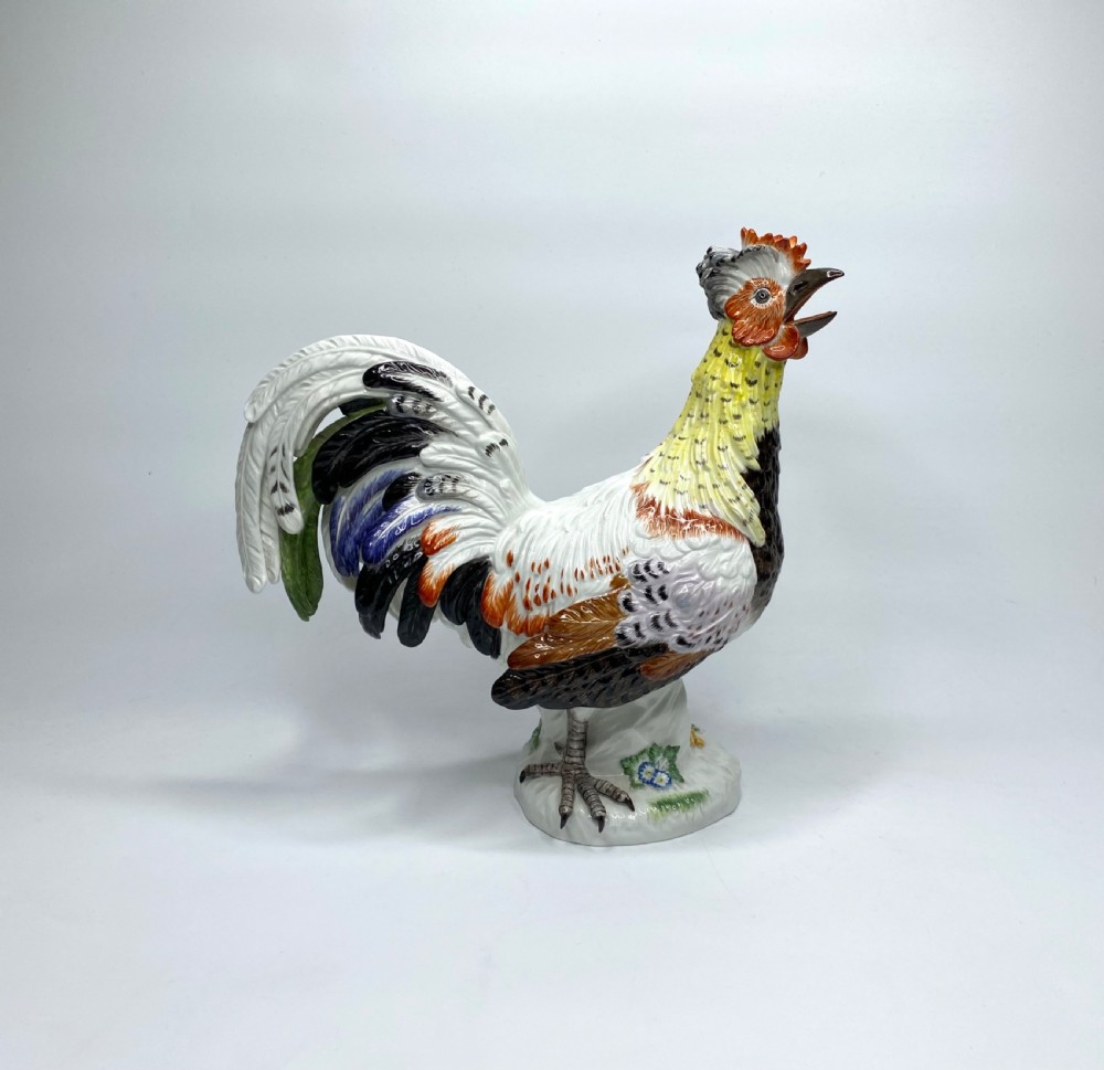 Pair Meissen porcelain covered and hen, c. 1920. View II