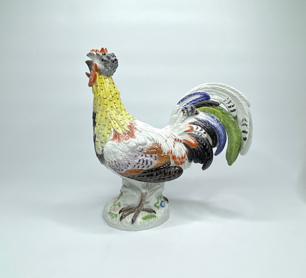 Pair Meissen porcelain covered and hen, c. 1920. View III