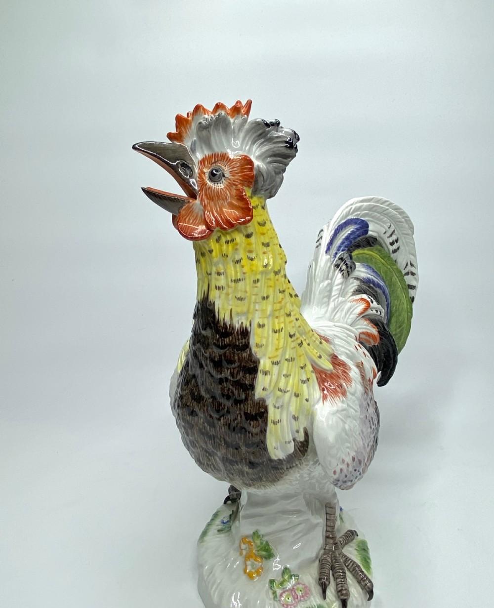 Pair Meissen porcelain covered and hen, c. 1920. View X