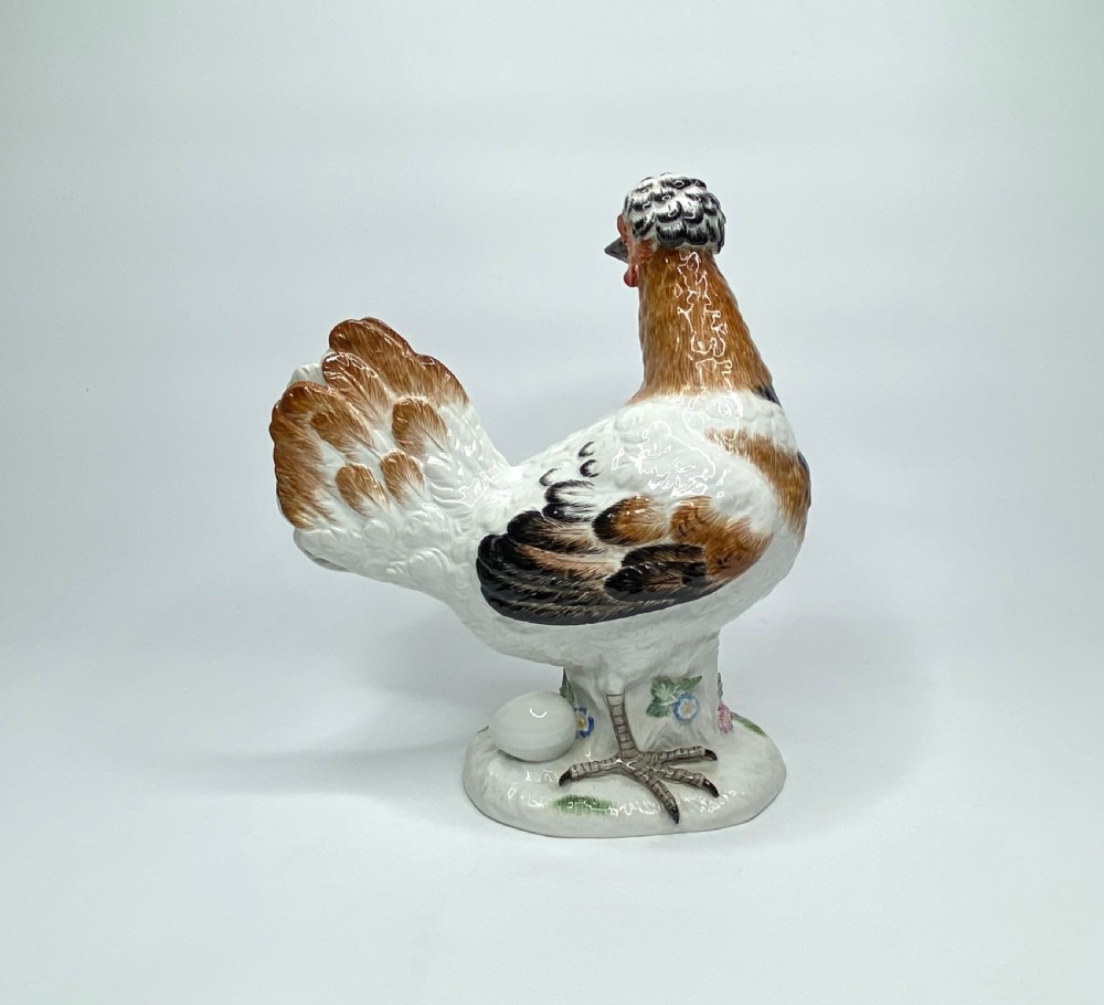 Pair Meissen porcelain covered and hen, c. 1920. View XV