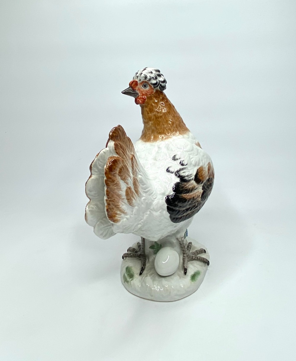 Pair Meissen porcelain covered and hen, c. 1920. View XVI