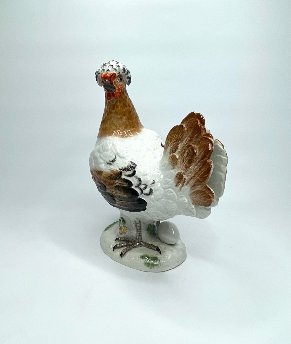 Pair Meissen porcelain covered and hen, c. 1920. View XVII