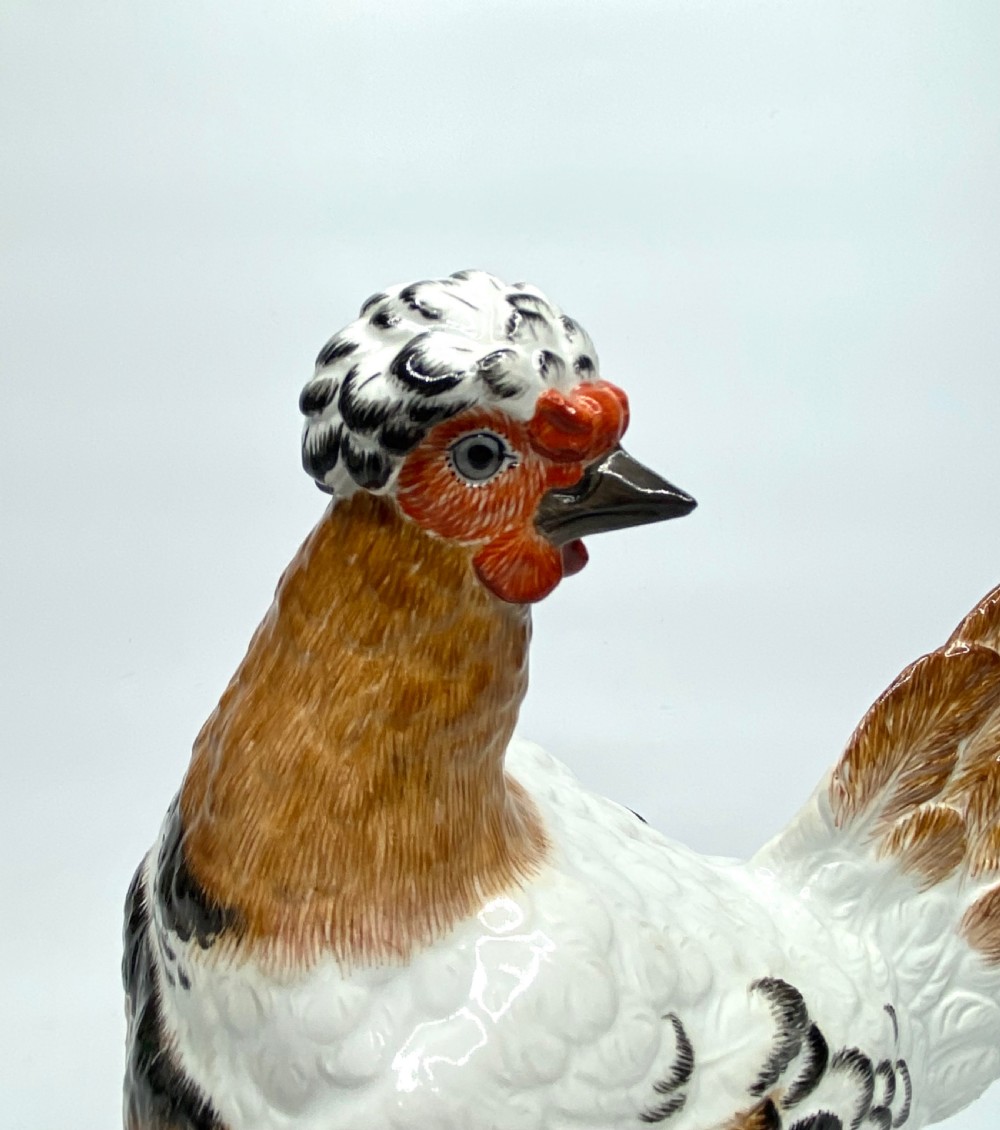 Pair Meissen porcelain covered and hen, c. 1920. View XVIII
