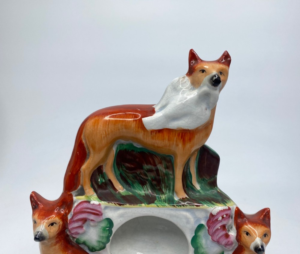 Staffordshire pottery Foxes watch holder, c. 1860. View V