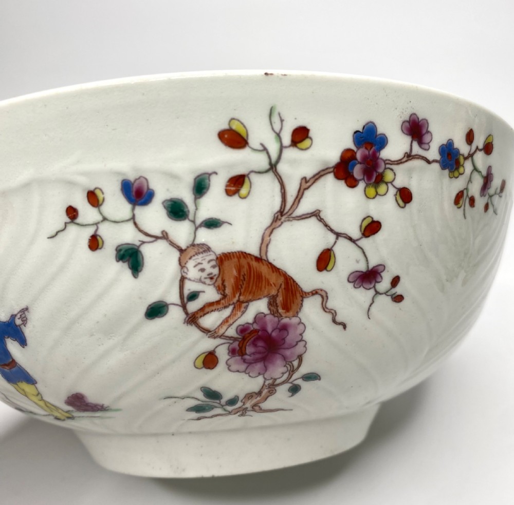 Worcester porcelain ‘Monkey in a tree’ pattern bowl, c. 1770. View X
