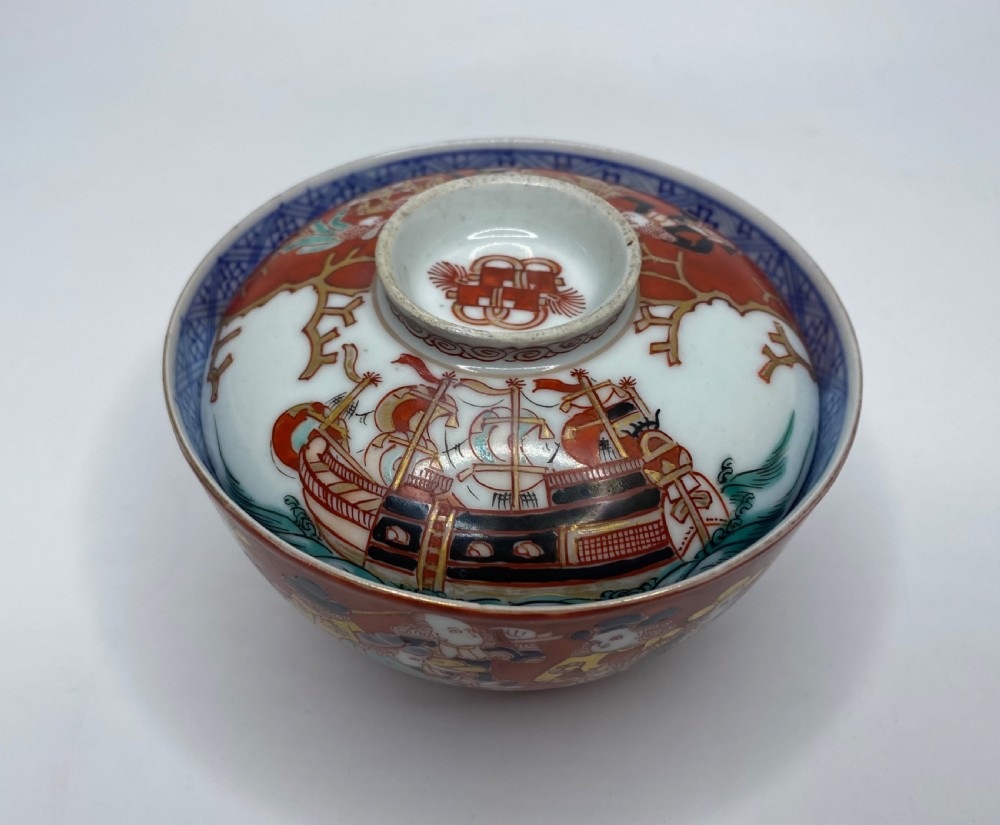 Imari ‘Black Ship’ bowl & cover, Meiji Period. View IV