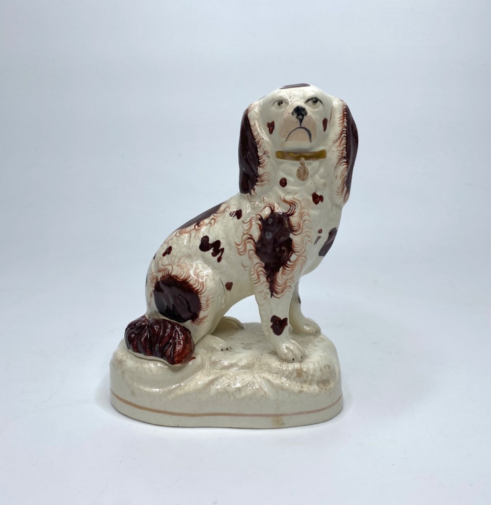 Pair Staffordshire pottery Spaniels, c. 1840. View II