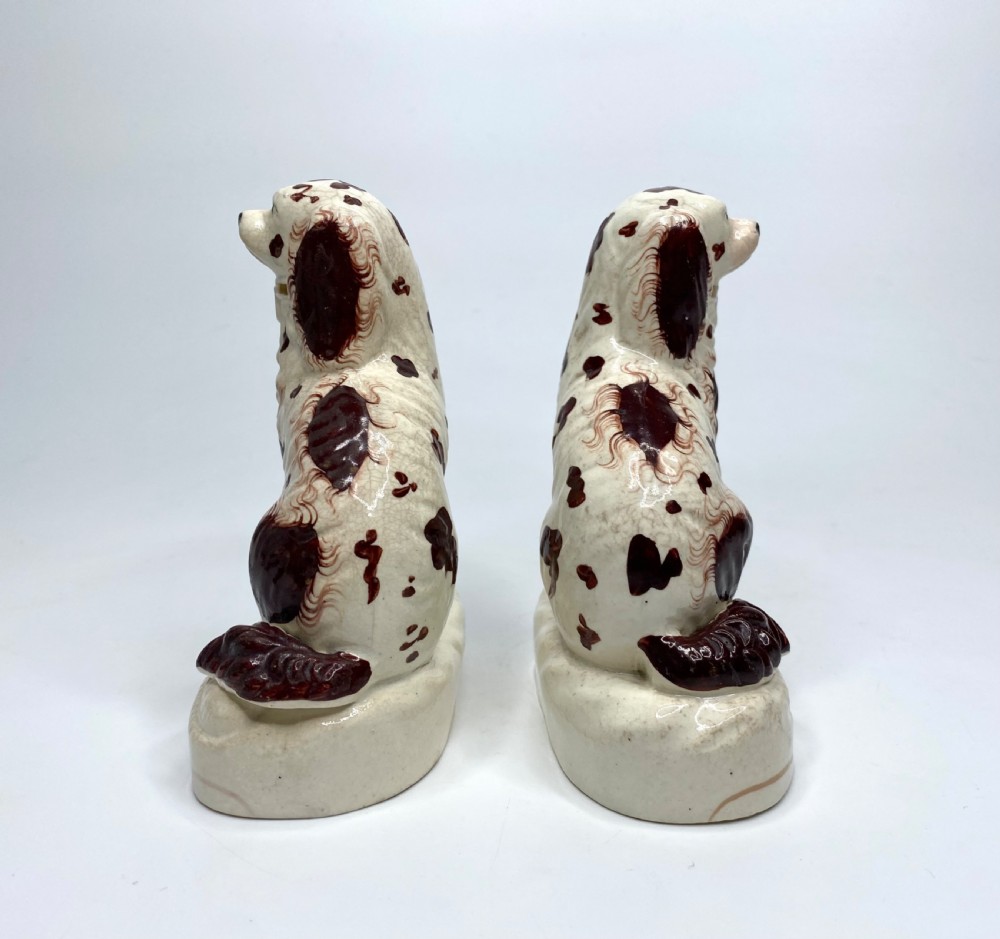 Pair Staffordshire pottery Spaniels, c. 1840. View III