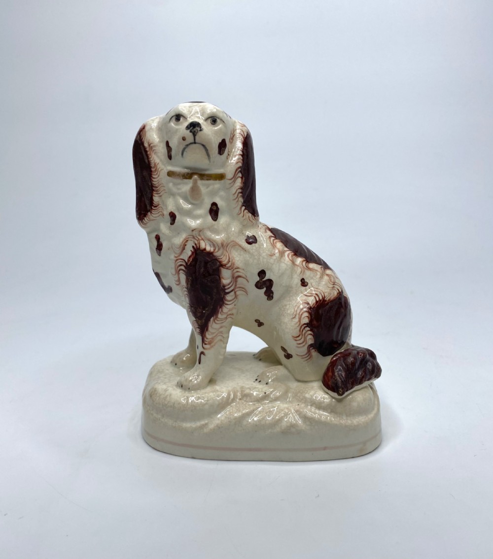 Pair Staffordshire pottery Spaniels, c. 1840. View VI