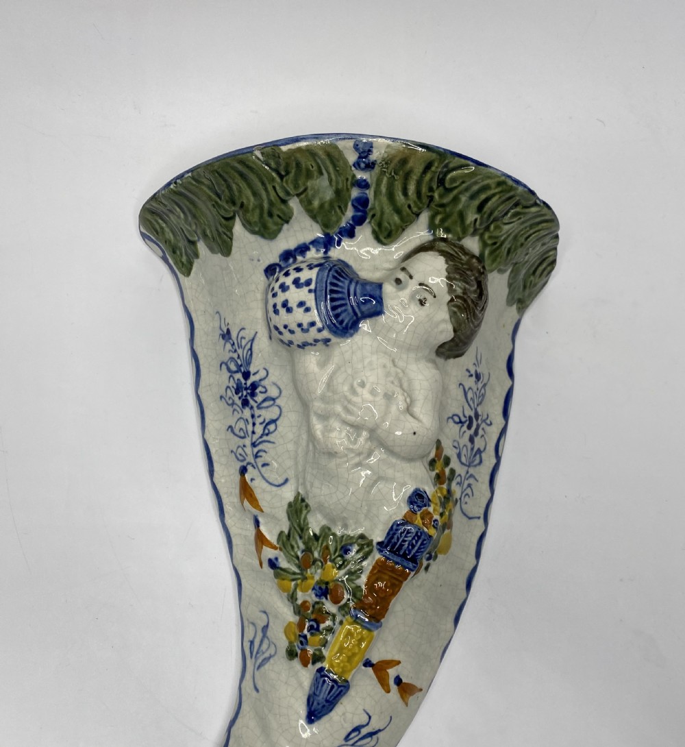 Pair Prestonpans, Prattware Cupid wall pockets, c. 1810. View III