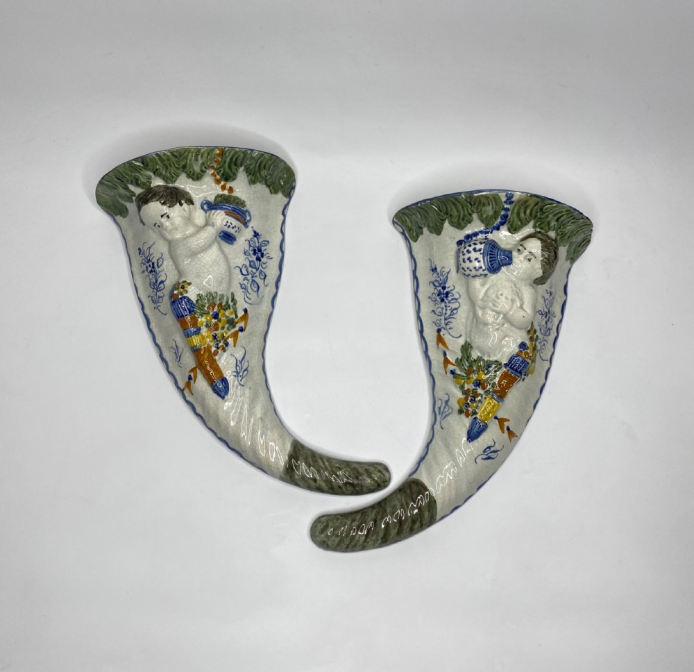Pair Prestonpans, Prattware Cupid wall pockets, c. 1810. View VIII