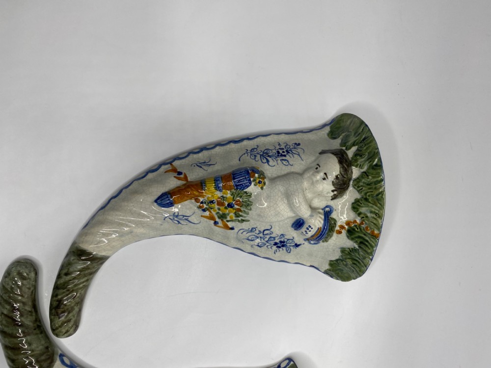 Pair Prestonpans, Prattware Cupid wall pockets, c. 1810. View IX