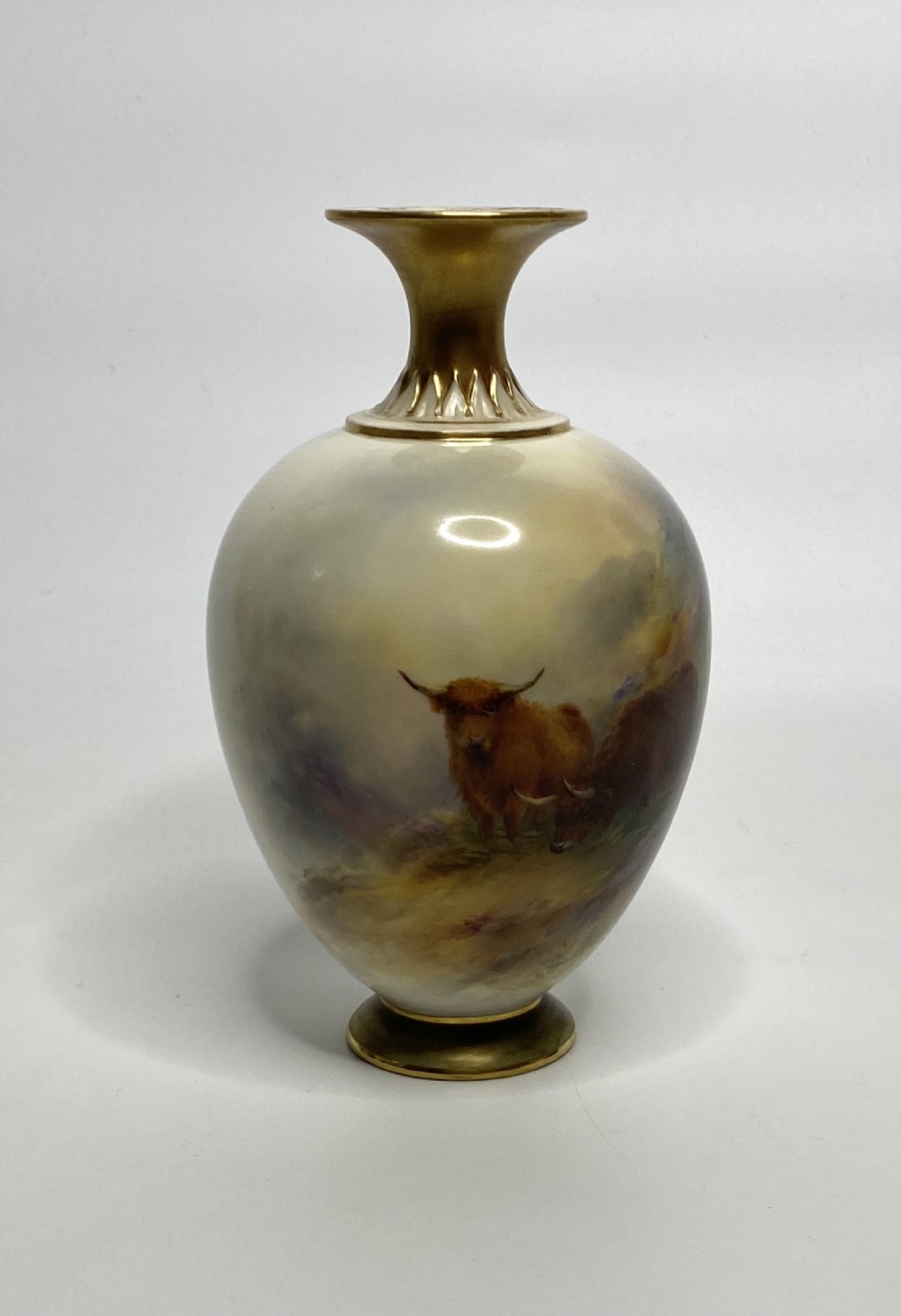 Royal Worcester vase, Highland Cattle, Harry Stinton, d. 1905. View IV