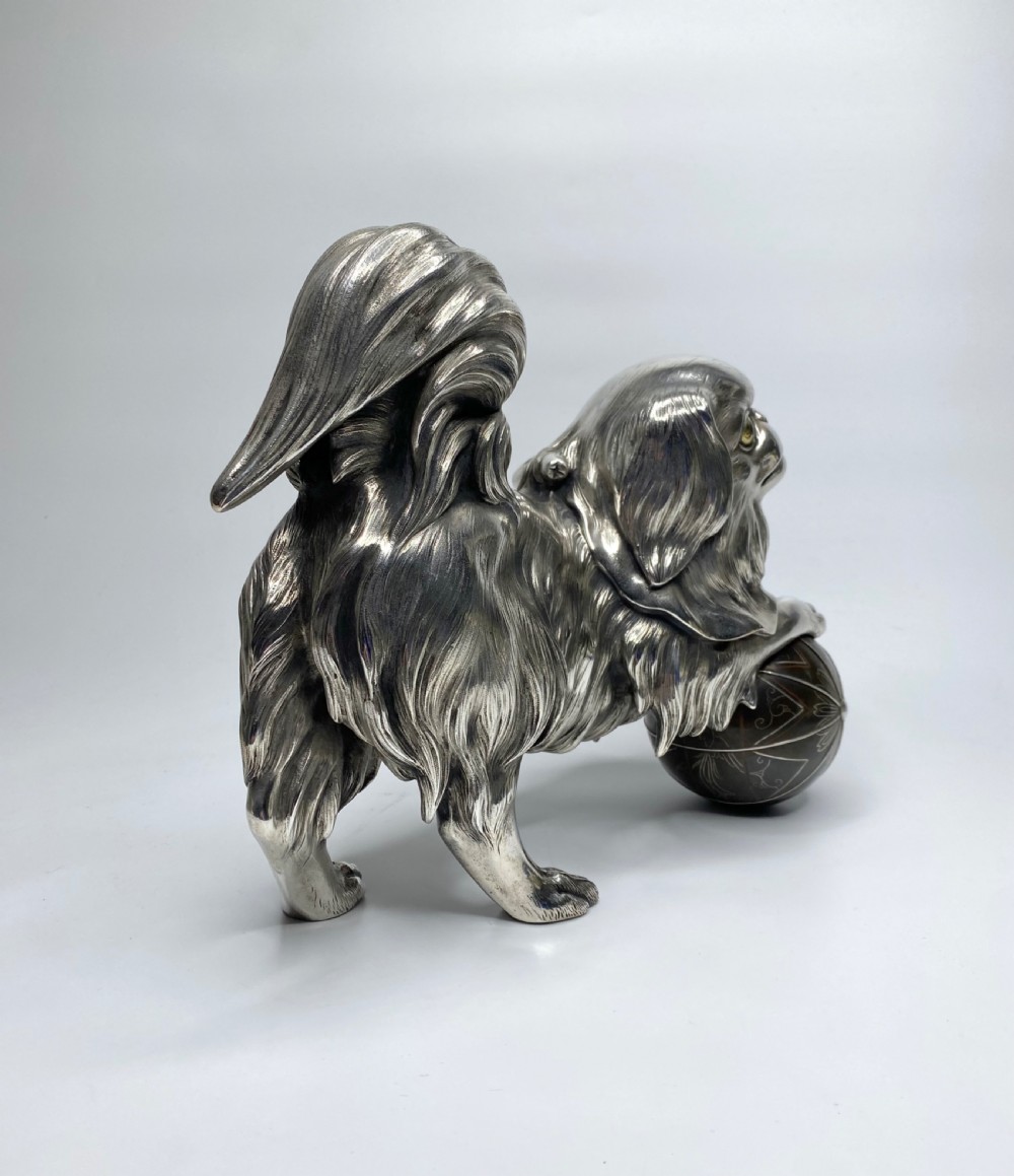 Japanese silvered bronze Chin puppy. c. 1900, Meiji Period. View III