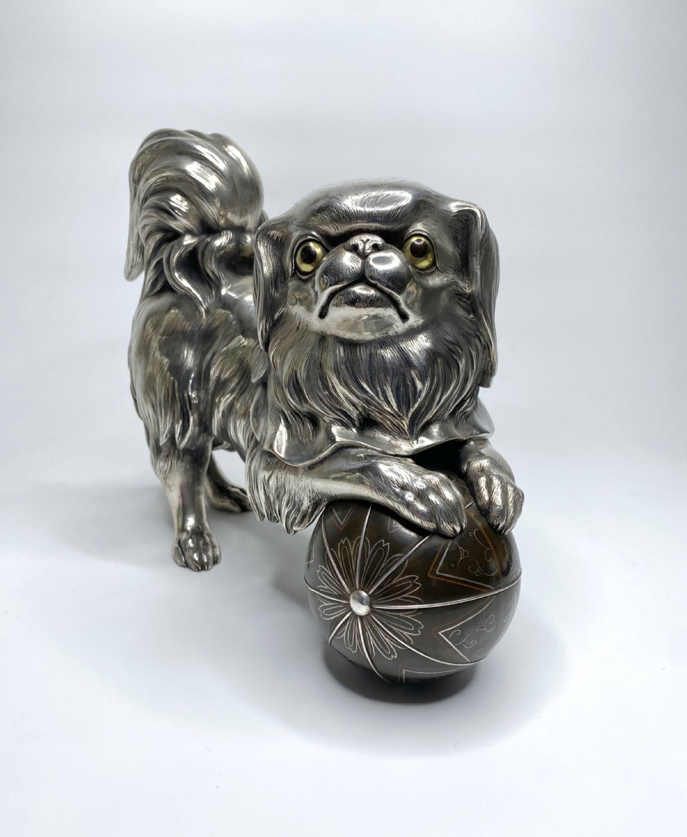 Japanese silvered bronze Chin puppy. c. 1900, Meiji Period. View V