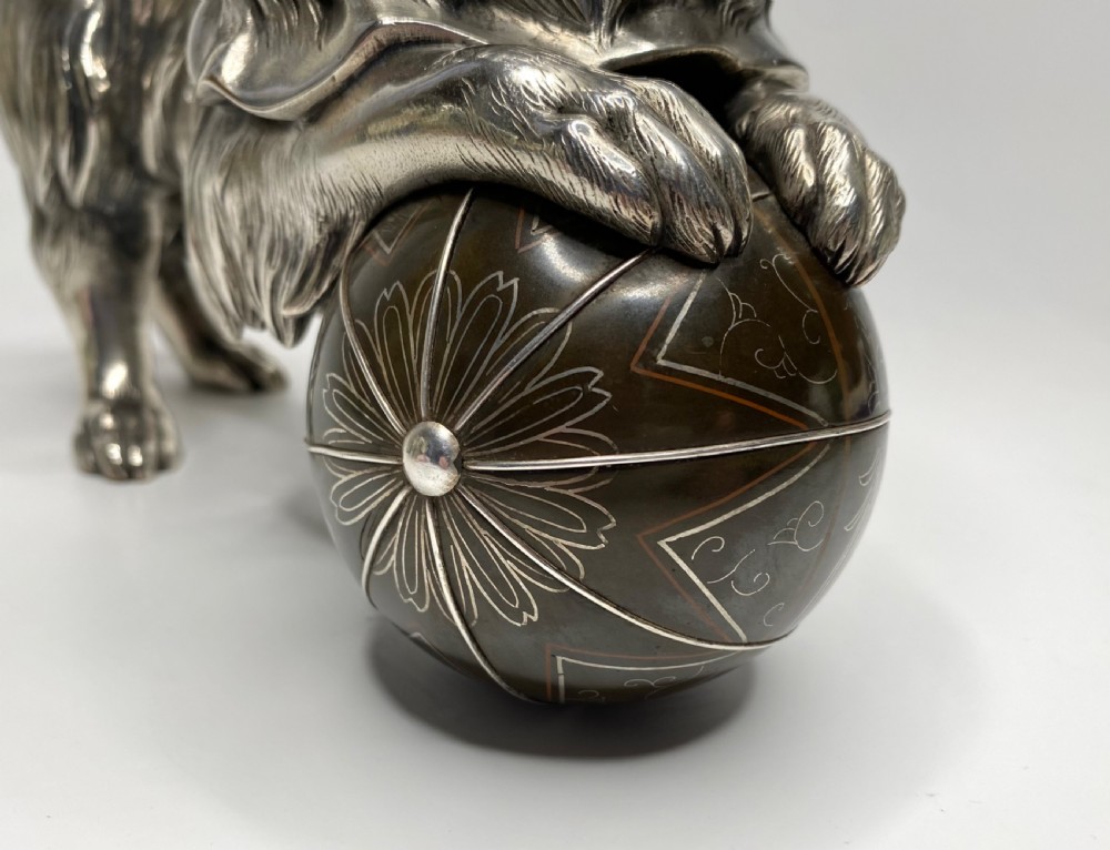 Japanese silvered bronze Chin puppy. c. 1900, Meiji Period. View VI