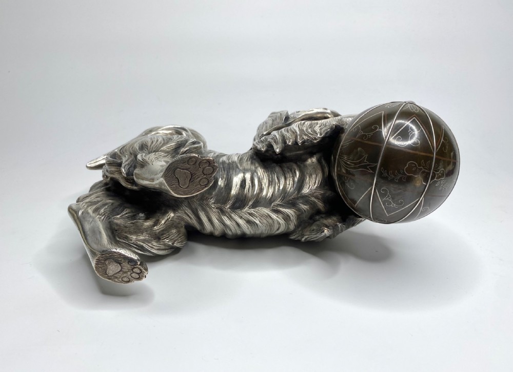 Japanese silvered bronze Chin puppy. c. 1900, Meiji Period. View VII