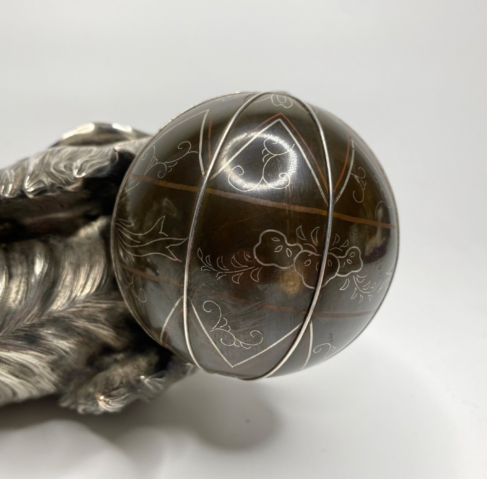 Japanese silvered bronze Chin puppy. c. 1900, Meiji Period. View VIII
