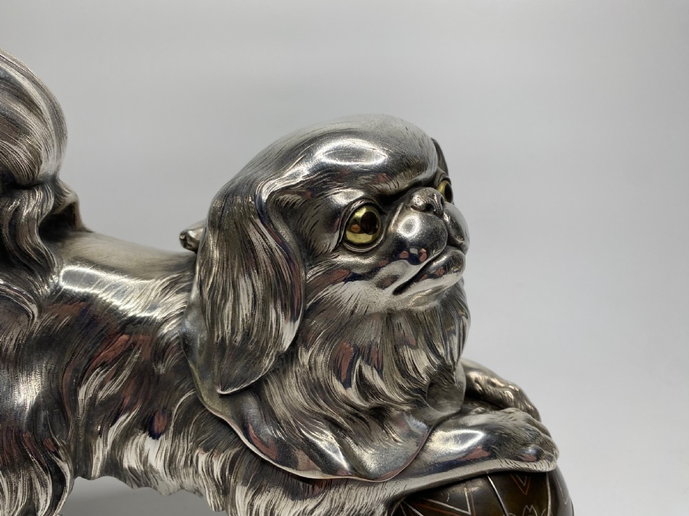 Japanese silvered bronze Chin puppy. c. 1900, Meiji Period. View IX