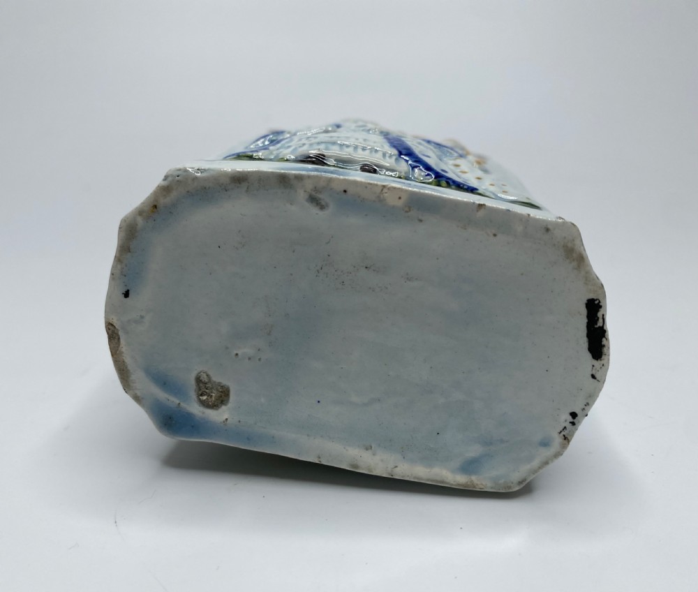 Prattware pottery ‘Macaroni’ tea caddy & cover, c. 1800. View XI