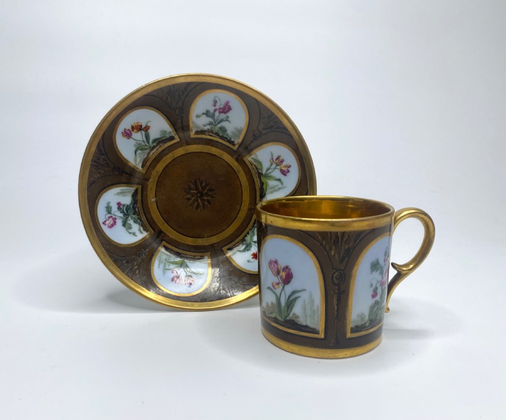 Paris porcelain coffee can & saucer, c. 1810.