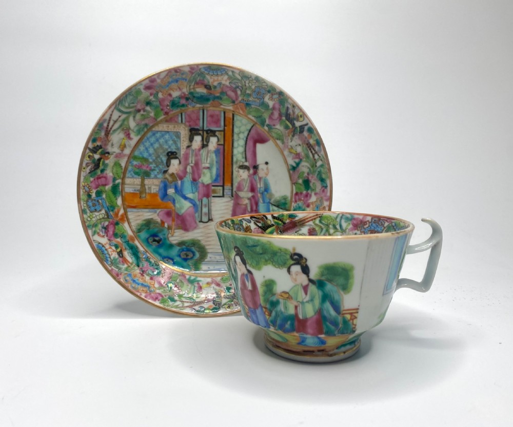 Chinese Canton porcelain cup & saucer, c. 1850. Qing dynasty.