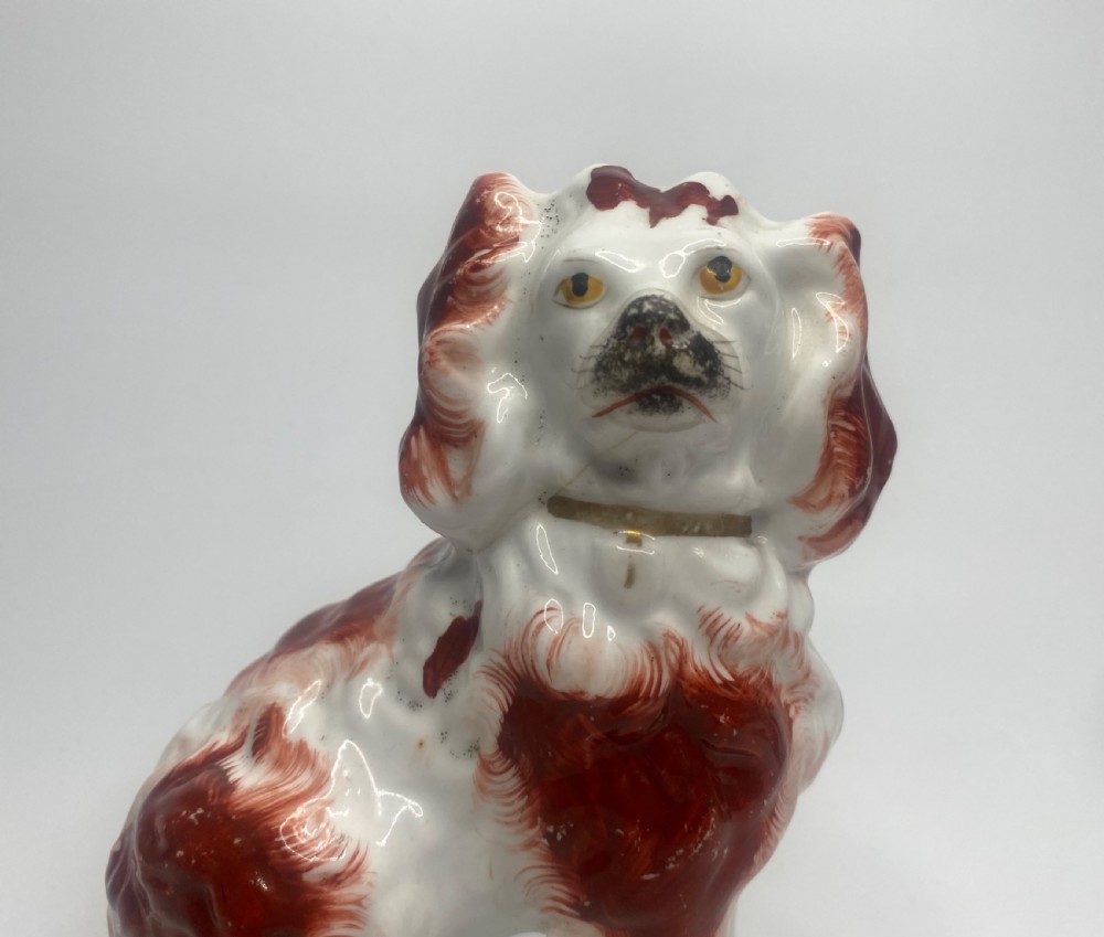 Pair Staffordshire porcellaneous Spaniels, c. 1840. View IV