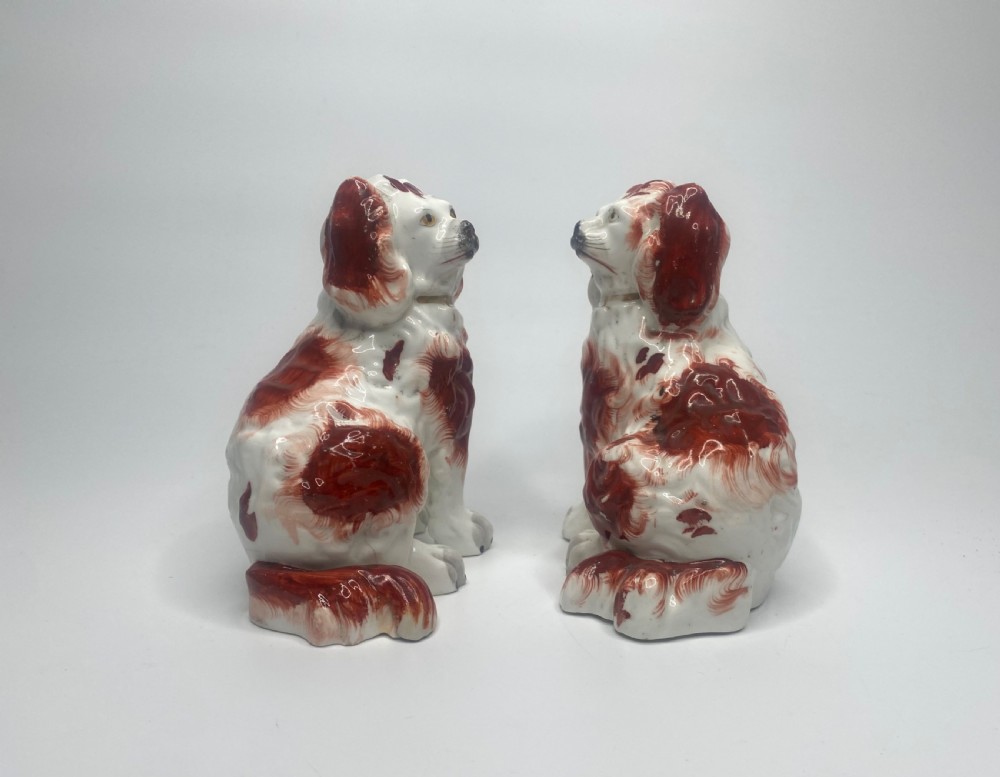 Pair Staffordshire porcellaneous Spaniels, c. 1840. View V