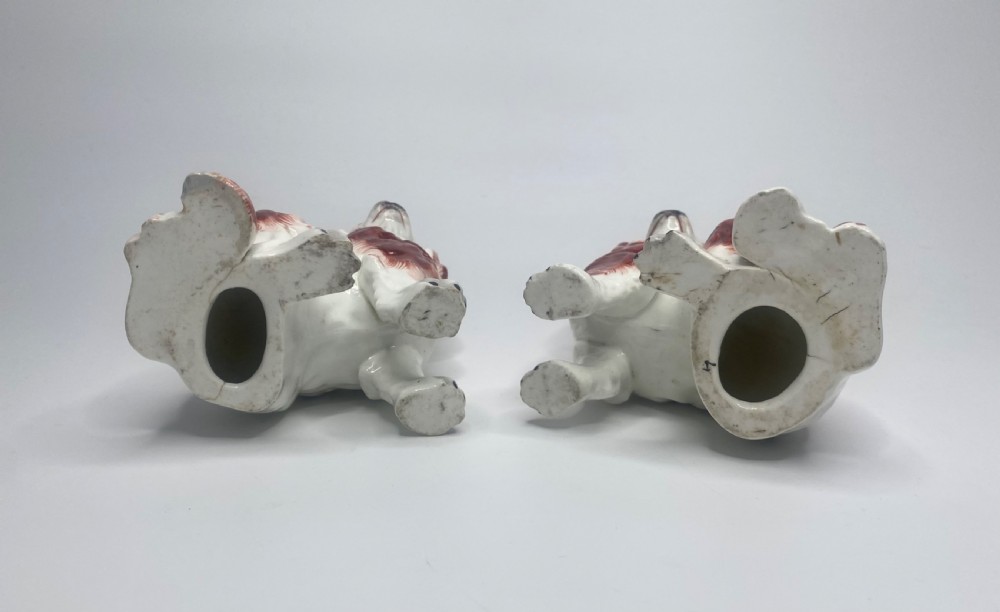 Pair Staffordshire porcellaneous Spaniels, c. 1840. View IX