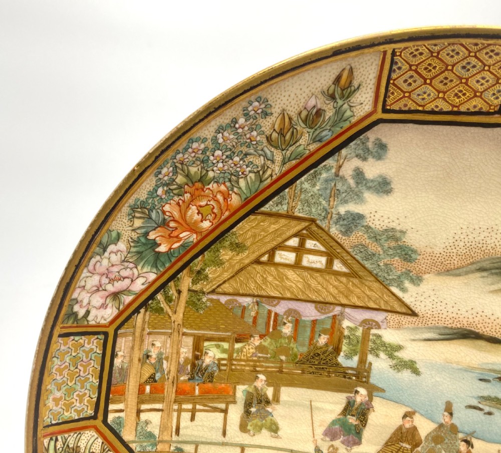 Satsuma pottery plate, Horse Racing, Ryokuzan, Meiji Period. View V