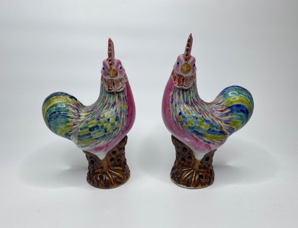 Two Chinese porcelain cockerels, c. 1890, Qing Dynasty.