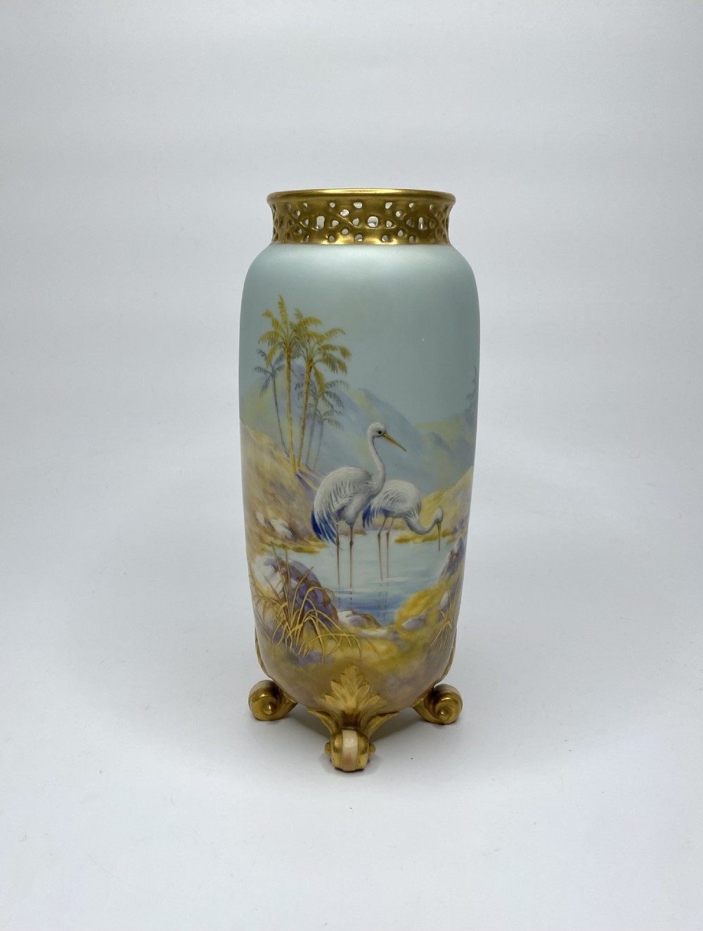 Royal Worcester vase. Storks, George Johnson, d. 1919.