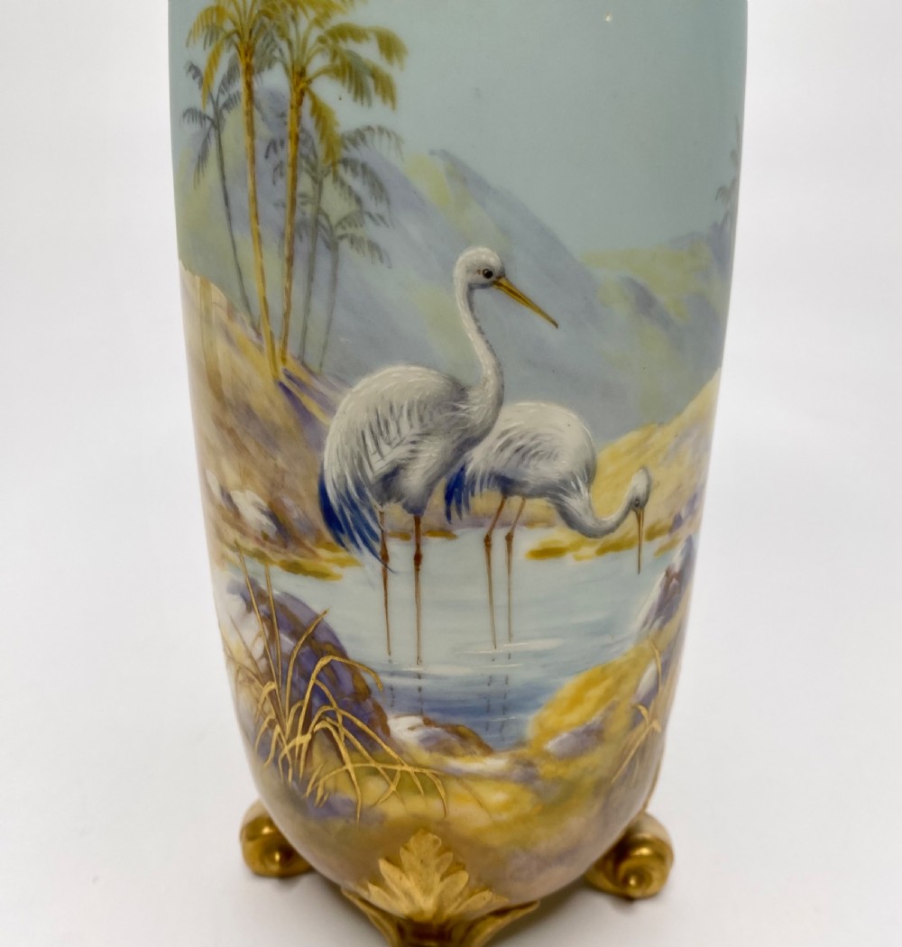 Royal Worcester vase. Storks, George Johnson, d. 1919. View V