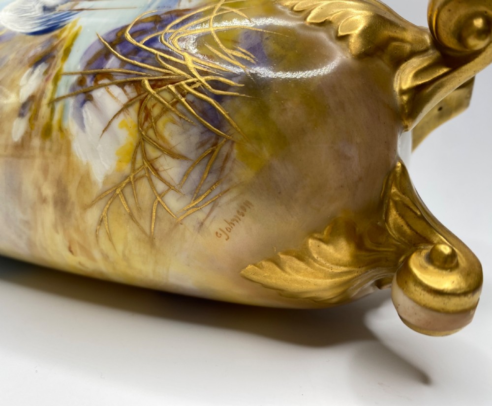 Royal Worcester vase. Storks, George Johnson, d. 1919. View VI