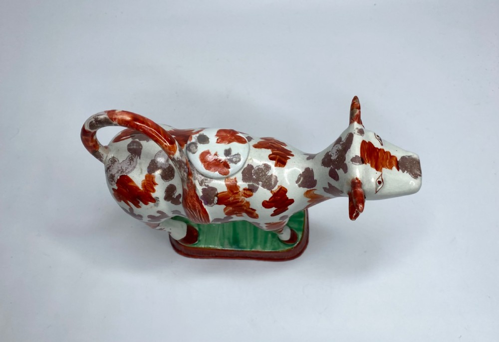 Staffordshire lustre pottery cow creamer, c. 1830. View V