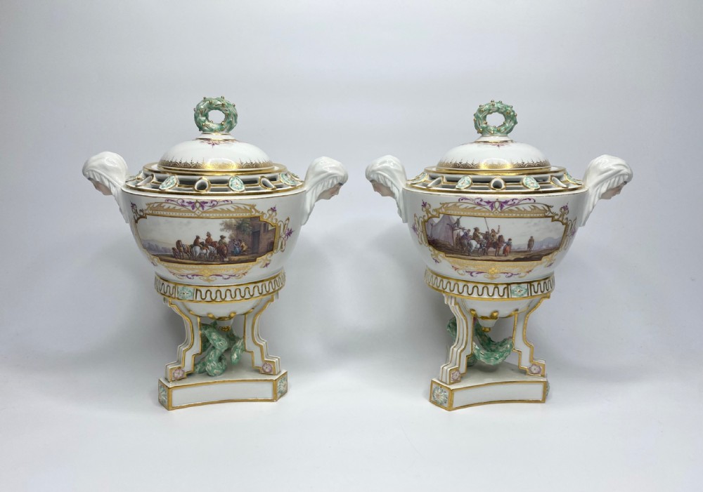 Pair Meissen pot pourri & covers, c. 1870.