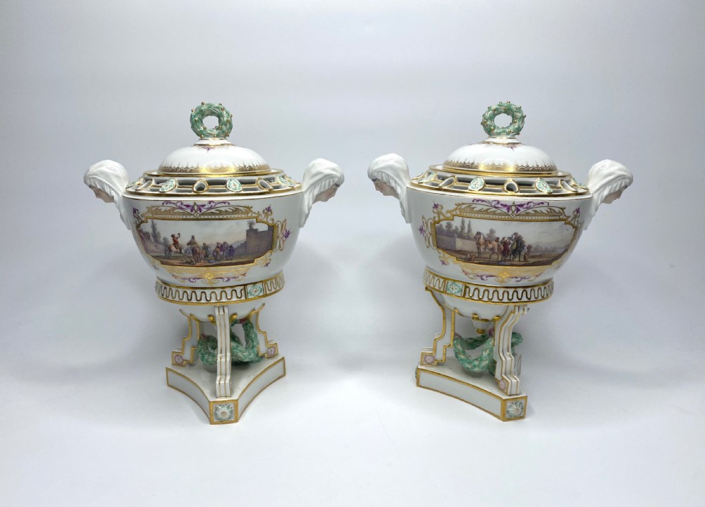 Pair Meissen pot pourri & covers, c. 1870. View III