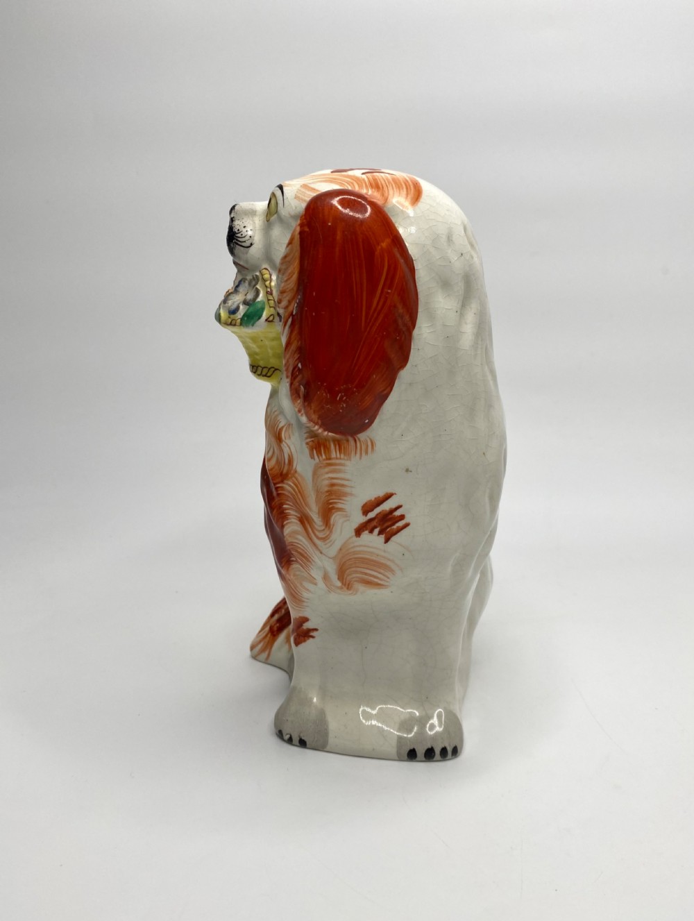 Pair Staffordshire ‘Basket of Flower’ Spaniels, c. 1860. View V