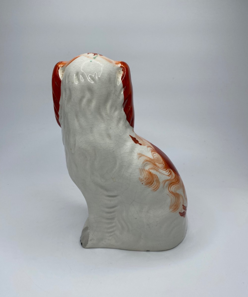 Pair Staffordshire ‘Basket of Flower’ Spaniels, c. 1860. View VI