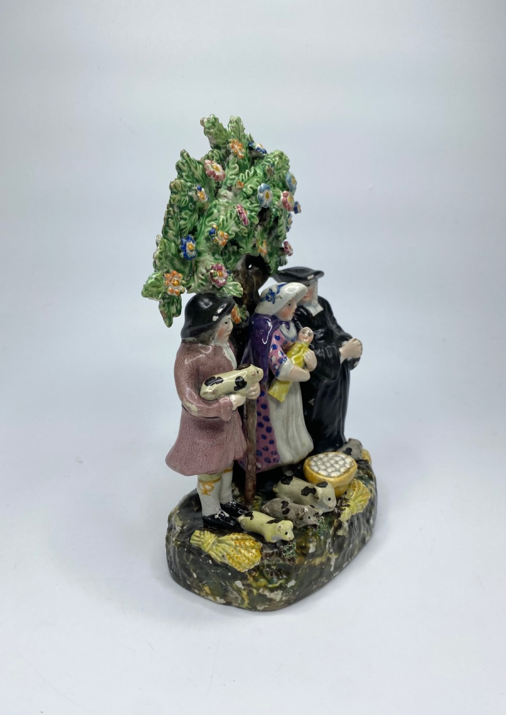 Staffordshire pottery Tithe Pig bocage group, c. 1840. View II