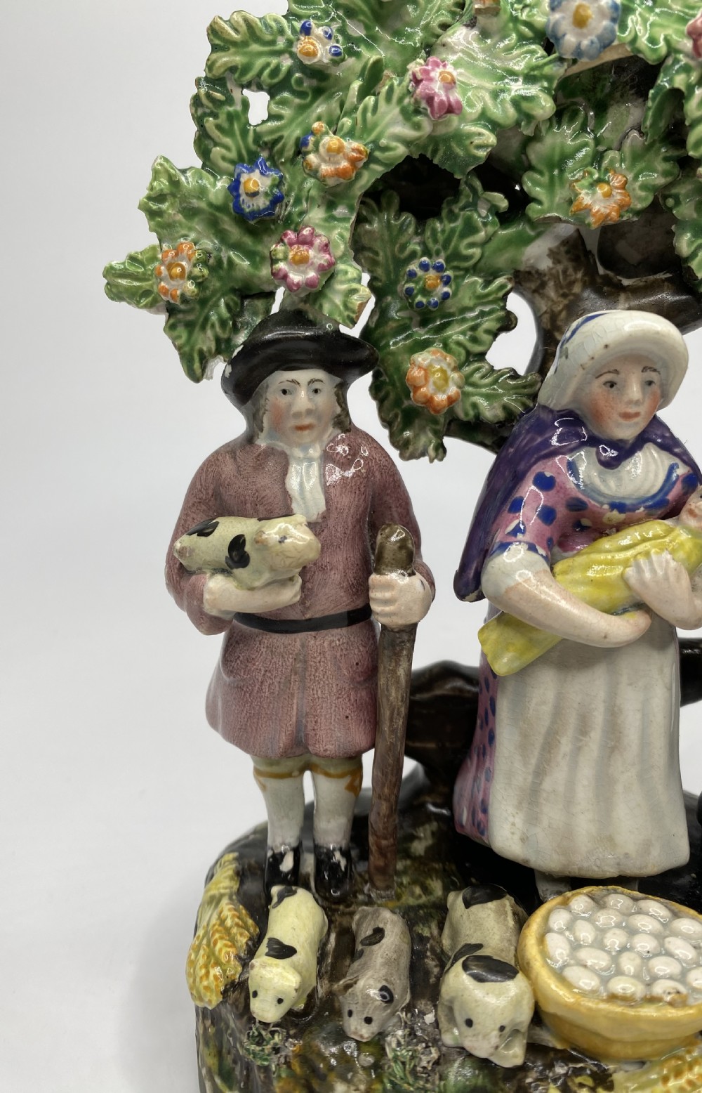 Staffordshire pottery Tithe Pig bocage group, c. 1840. View V