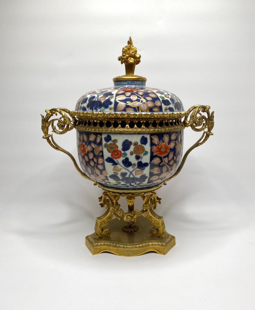 Japanese Imari ormolu mounted bowl & cover, c. 1700. Edo Period.