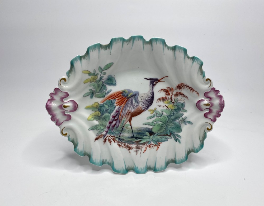 Chelsea porcelain dish, Exotic Bird, c. 1760.