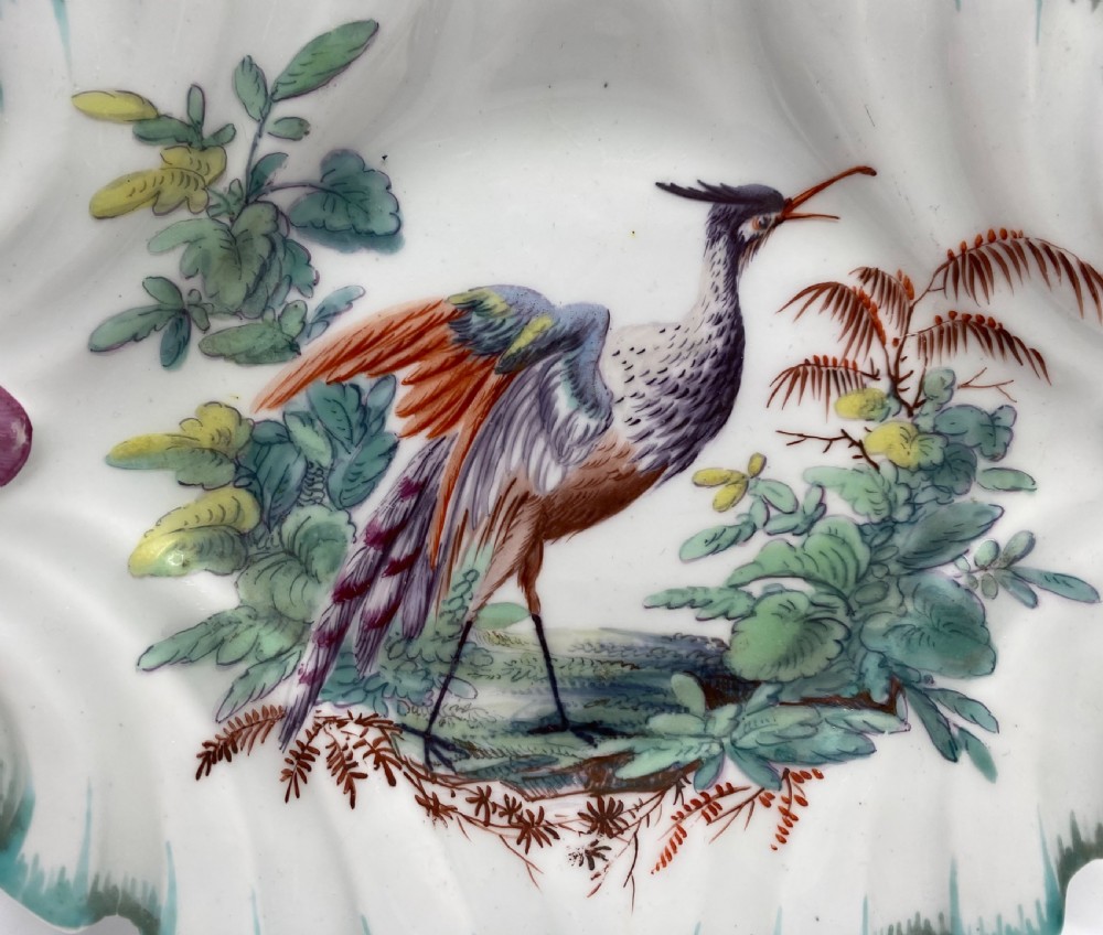 Chelsea porcelain dish, Exotic Bird, c. 1760. View II